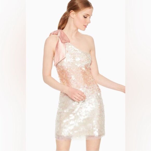 Parker Black Rowan Paillette Sequins One-Shoulder Mini Shift Dress w/ Bow - Picture 2 of 6